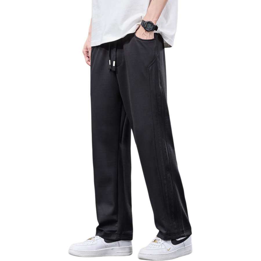 Tonlion Casual Pants Unisex Black Moderate Straight Fit Pants