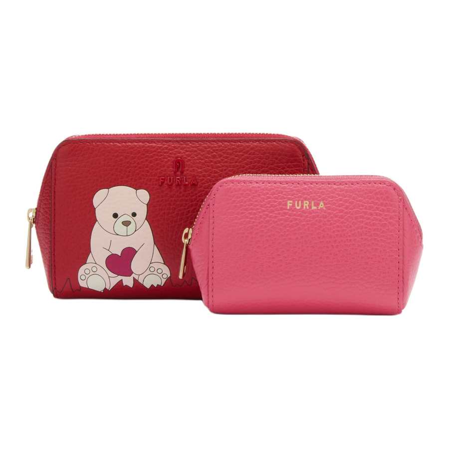 Furla Grain Calfskin Makeup Bag Medium Women's Pink