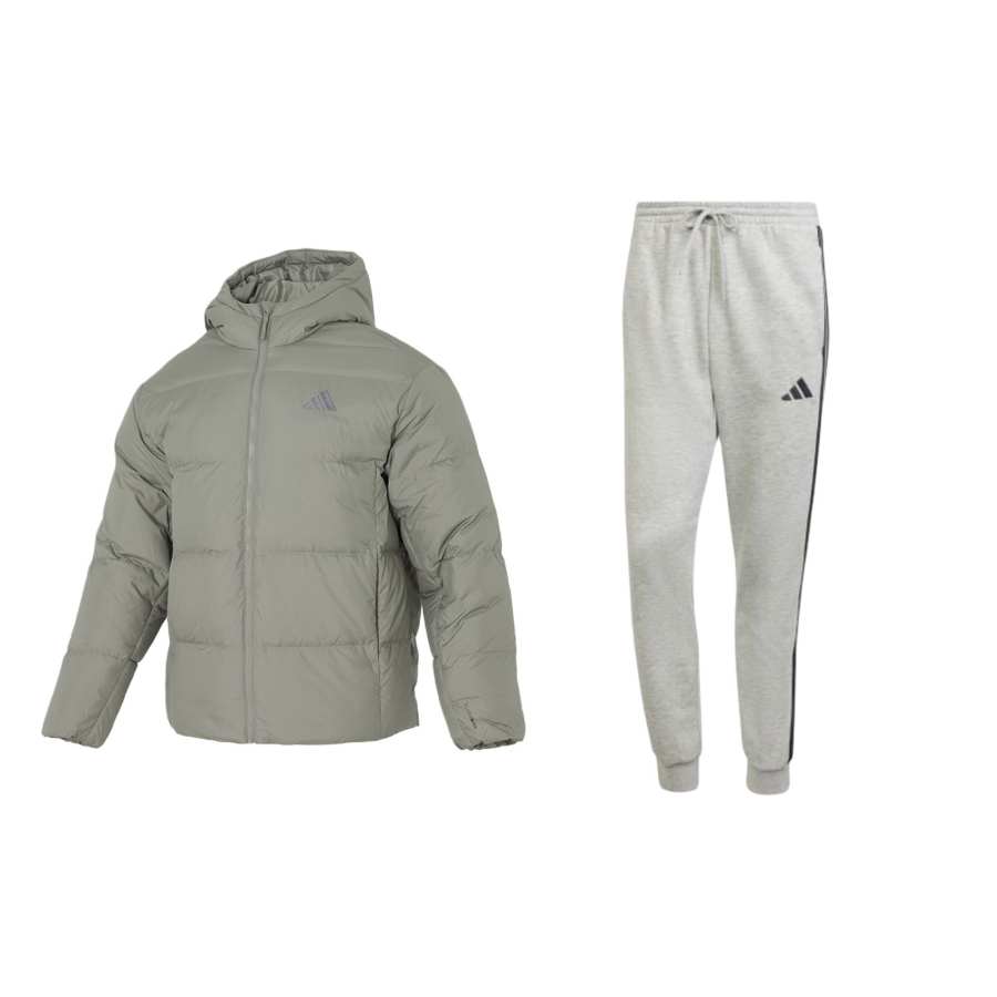 Adidas Adidas Casual Sportswear Men's Clothing Sets Green Top+Gray Bottom Hooded Moderate