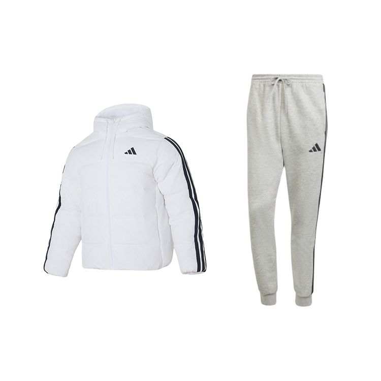 Adidas Adidas Casual Sportswear Men's Set White Top+Gray Bottom Hooded Moderate