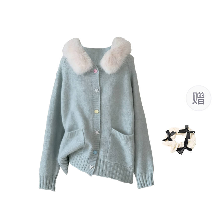 CPAURA Knitwear Women's Image Color+Hair Tie Included Hooded Moderate Cardigan