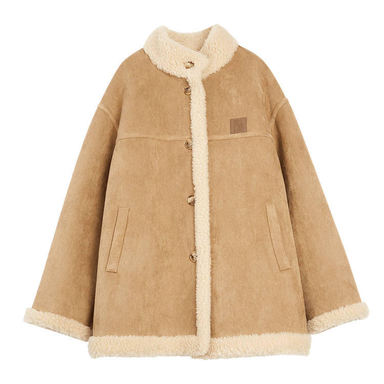 ELLE Velvet Jackets Women's Khaki Reversible Stand Collar Moderate