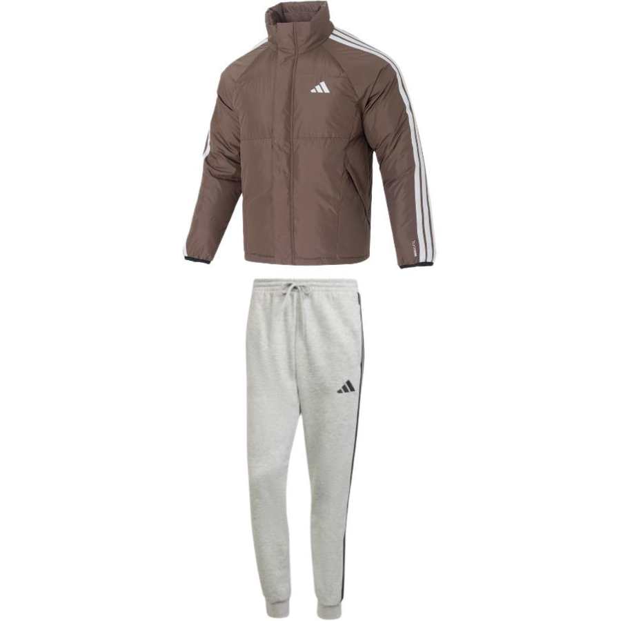 Adidas Adidas Casual Sportswear Men's Set Brown Top + Black Bottom Stand Collar Moderate