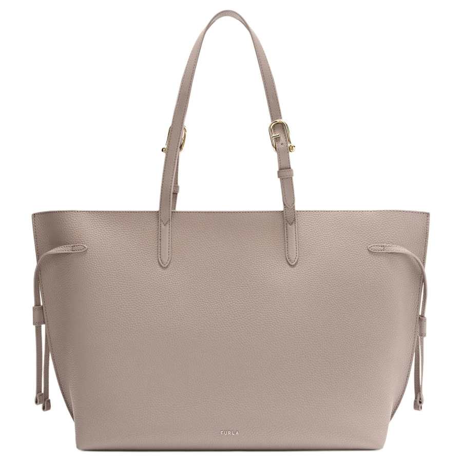 Furla Calfskin Handbag Large Women's Linen City Gray