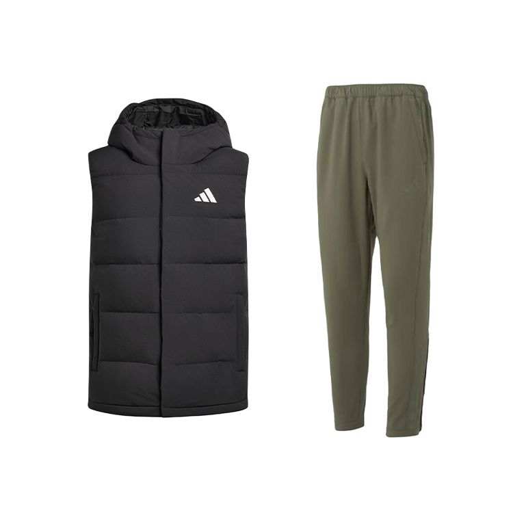 Adidas Adidas Casual Sportswear Men's Set Black Top+Olive Green Bottom Hooded Moderate
