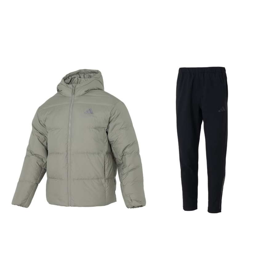 Adidas Adidas Casual Sportswear Men's Clothing Sets Green Top+Black Bottom Hooded Moderate