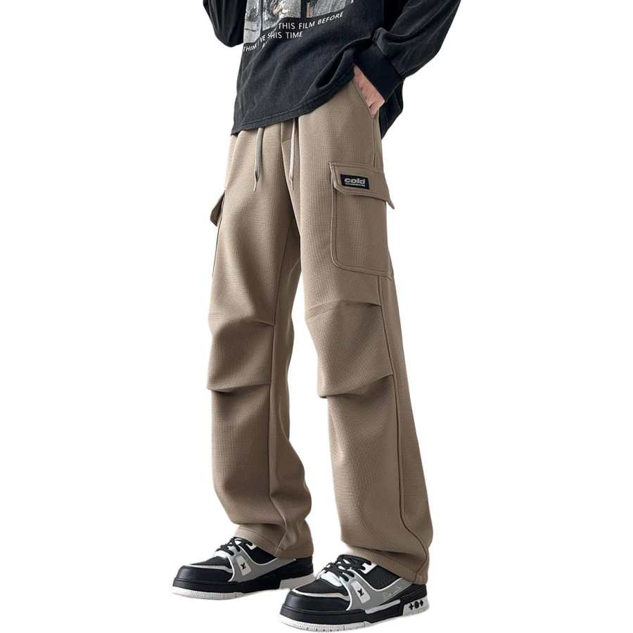 Tonlion Casual Pants Unisex Light Khaki Moderate Straight Fit Pants