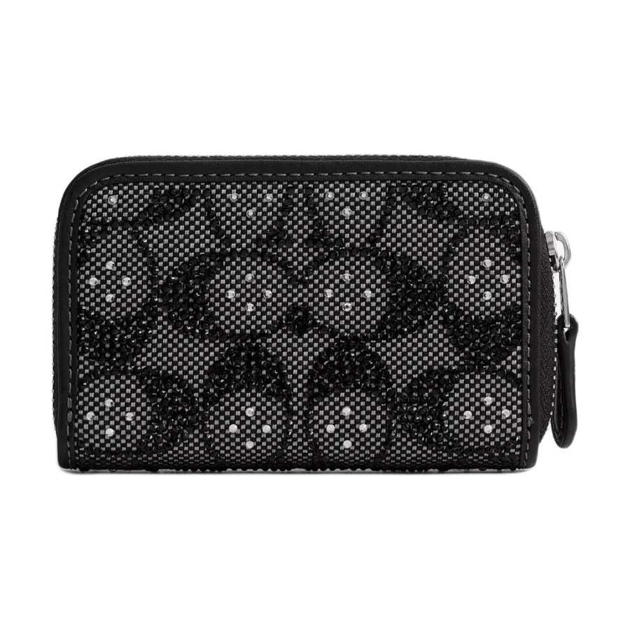 COACH Essential Jacquard Fabric With Tanned Leather Glove Card Holder Regular Women's Silver & Black