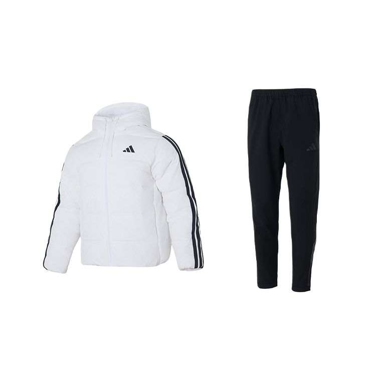 Adidas Adidas Casual Sportswear Men's Clothing Sets White Top+Black Bottom Hooded Moderate