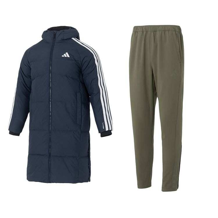 Adidas Adidas Casual Sportswear Men's Set Marine Blue Top+Olive Bottom Hooded Moderate