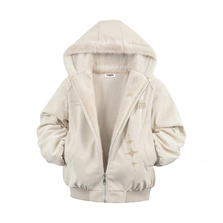 HUANQIU Puffer Jackets Unisex Hooded Fleece Lined