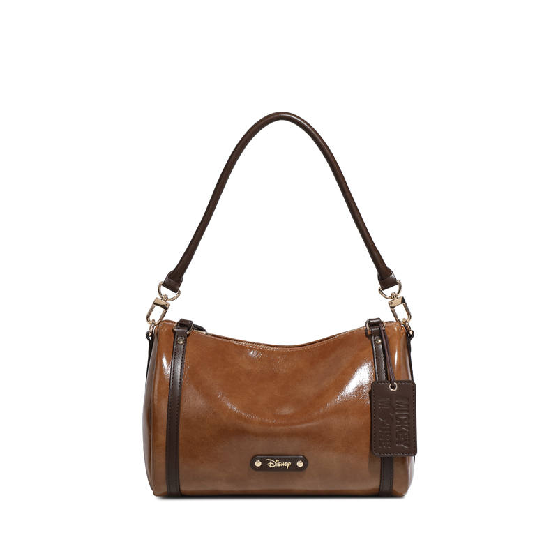 Disney Mickey Mouse Synthetic Leather, Fabric Shoulder Bag Regular Women's Maillard Style Brown