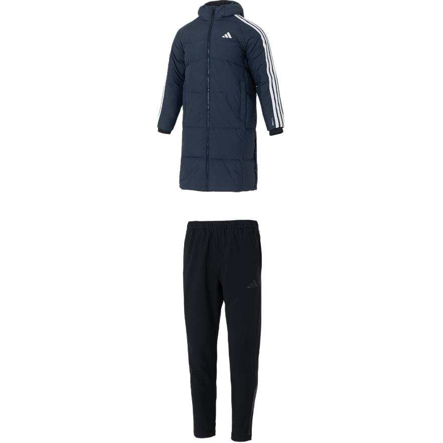 Adidas Adidas Casual Sportswear Men's Clothing Set Navy Blue Top+Black Bottom Hooded Moderate
