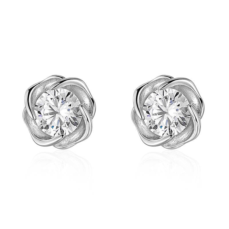 KADER 925 Sterling Silver With 999 Silver And Zircon Stud Earrings Women's Silver white Gift Box