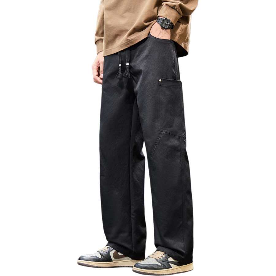 Tonlion Casual Pants Unisex Black Moderate Cargo Pants