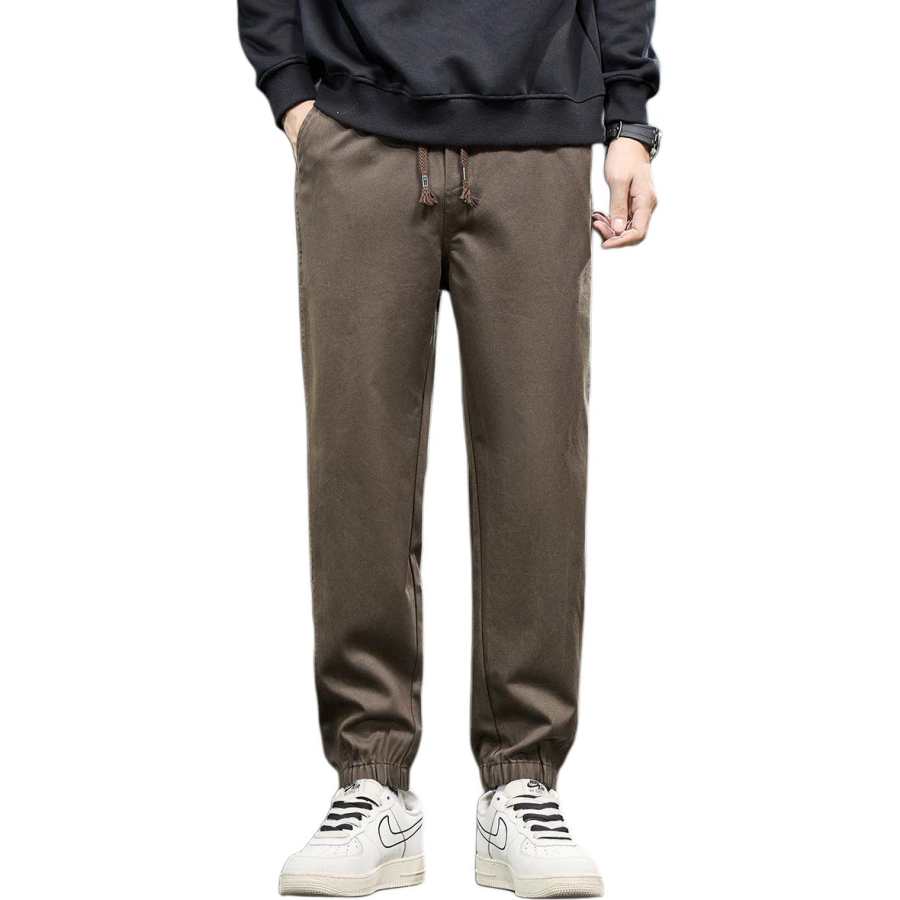 Tonlion Casual Pants Unisex Coffee Moderate Cuffed Pants