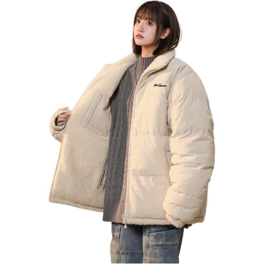 WARRIOR WARRIOR Puffer Jackets Unisex Stand Collar Fleece Lined Reversible