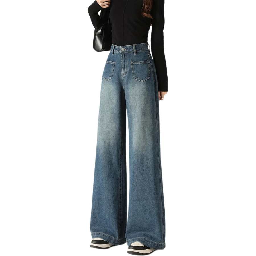 Tonlion Jeans Women's Gray Blue Moderate Wide Leg Pants