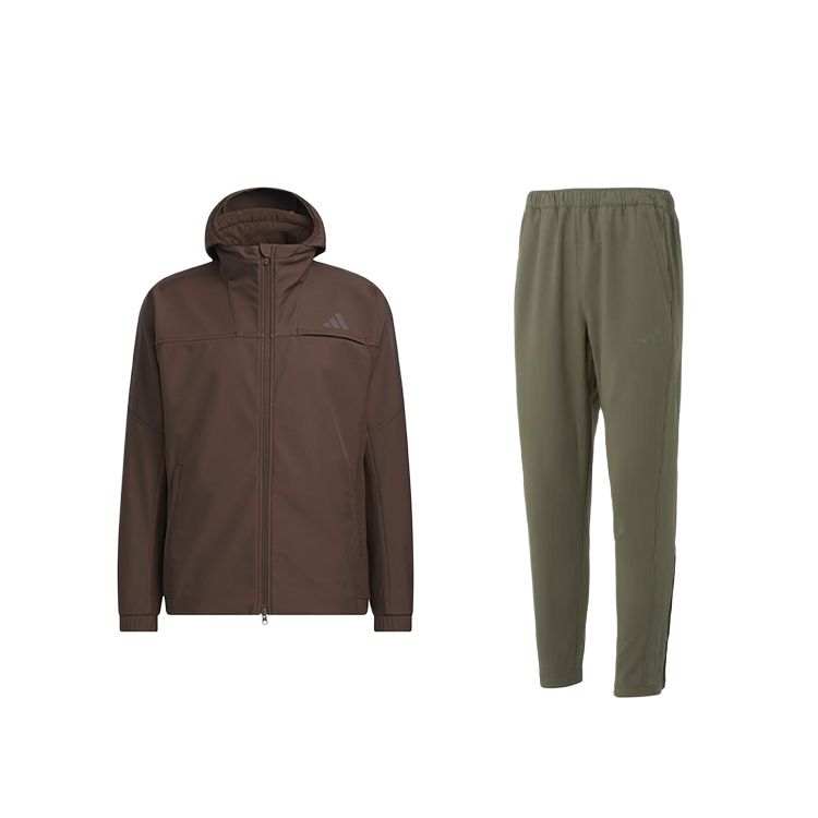 Adidas Adidas Casual Sportswear Men's Set Brown Top+Olive Green Bottom Hooded Moderate