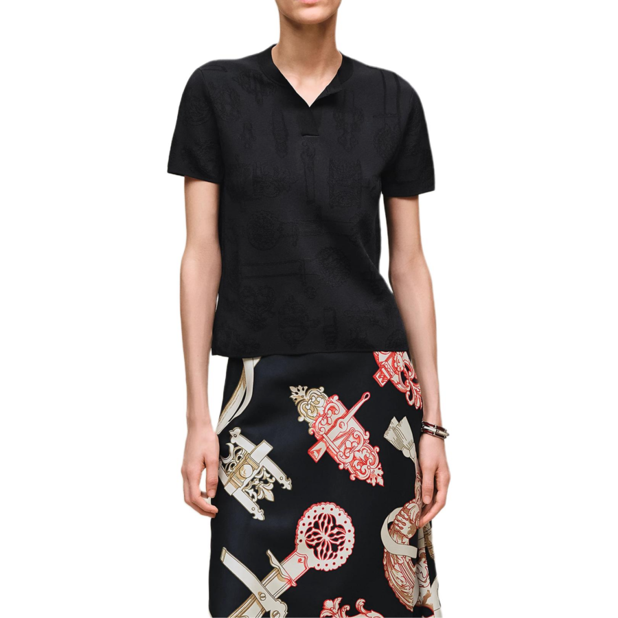 HERMES T Shirts Women's Black Crew Neck
