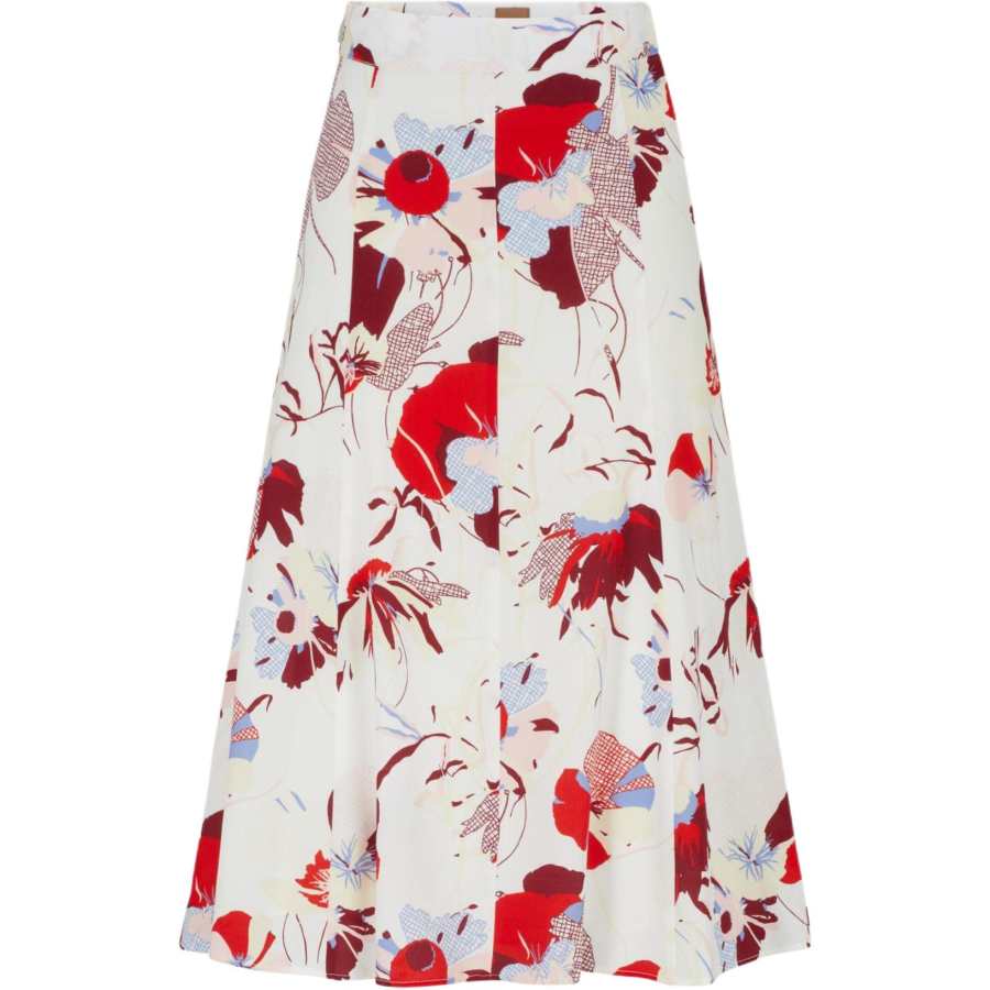 HUGO BOSS Knee Lenght Skirt In Floral Print Fabric Casual Long Skirt Women's White