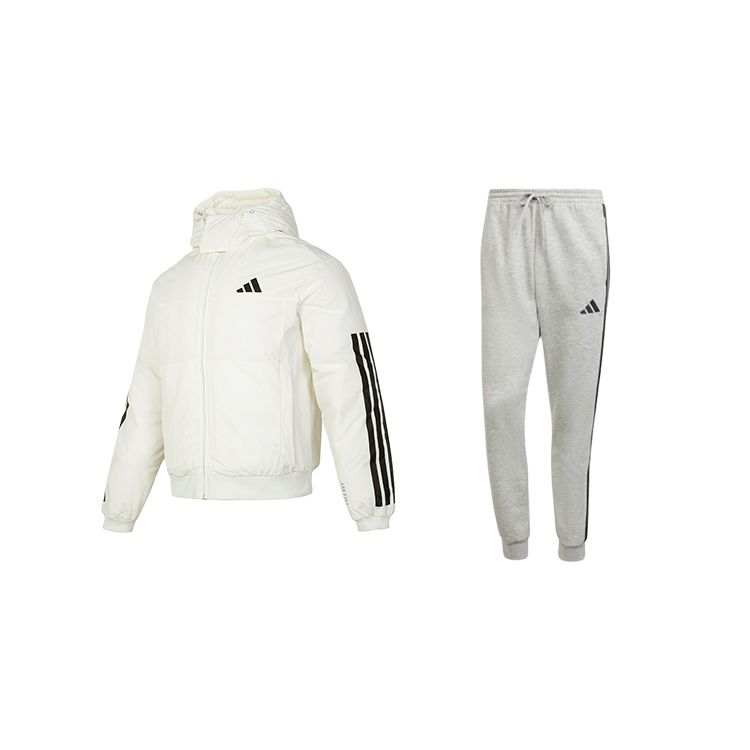 Adidas Adidas Casual Sportswear Men's Clothing Sets White Top+Black Bottom Hooded Moderate