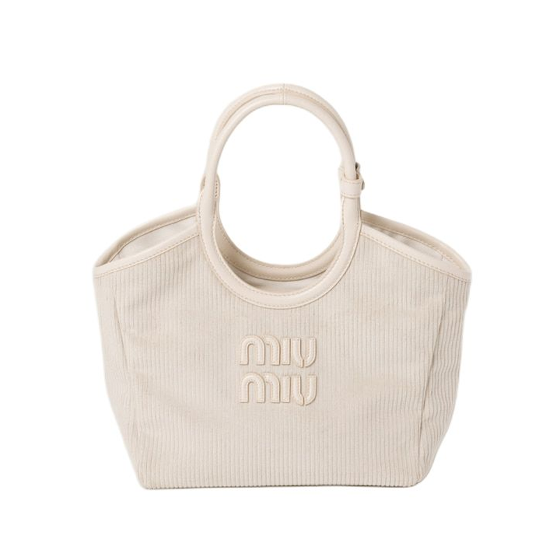MIU MIU Ivy Corduroy Tote Bag, Shopping Bag, Shoulder Bag, Crossbody Bag, Handbag Small Women's Pink Mist White
