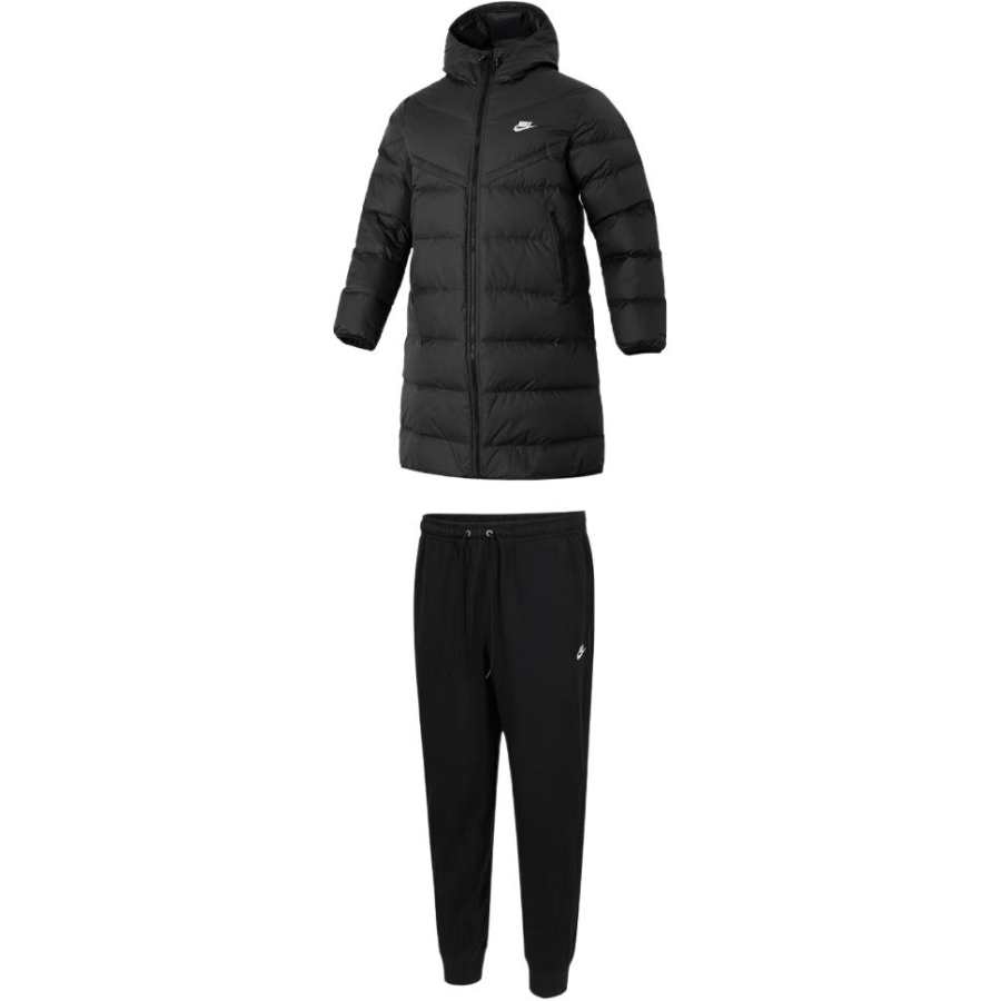 Nike Nike Casual Sportswear Men's Clothing Sets Black Top+Black Bottom Hooded Moderate