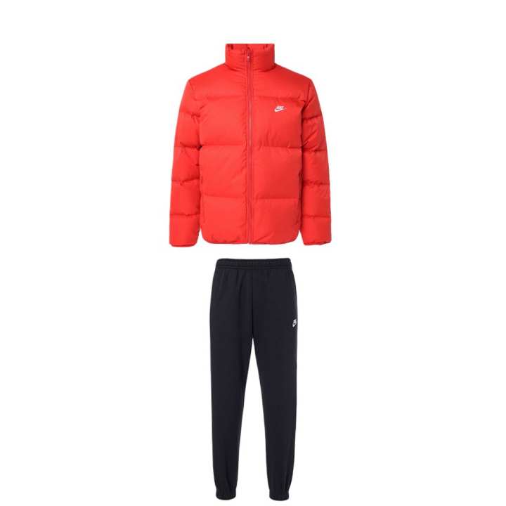 Nike Nike Casual Sportswear Men's Set Orange Top+Black Bottom Stand Collar Moderate