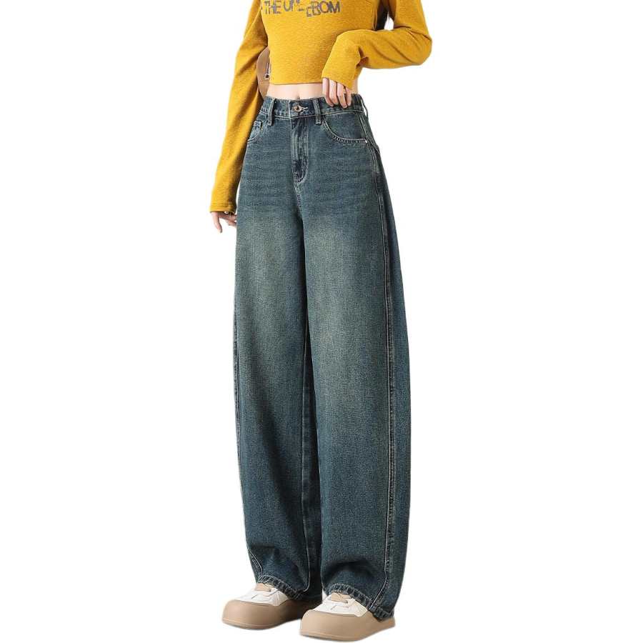 Tonlion Jeans Women's Vintage Blue Moderate Wide Leg Pants