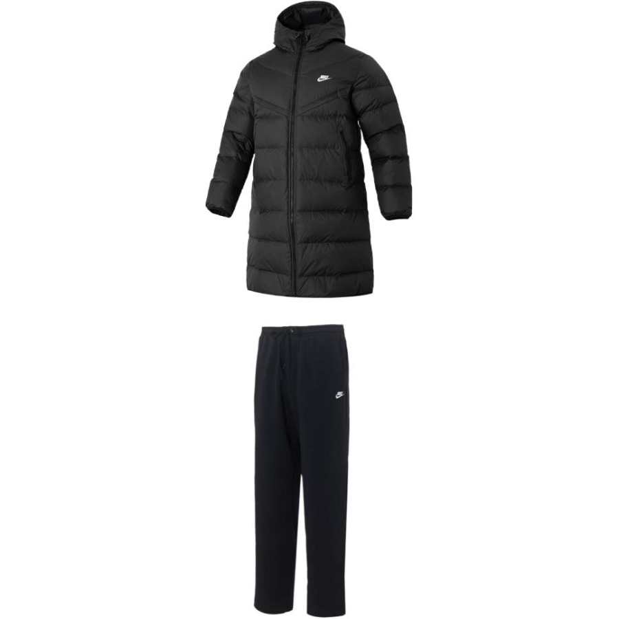 Nike Nike Casual Sportswear Men's Clothing Sets Black Top+Black Bottom Hooded Moderate