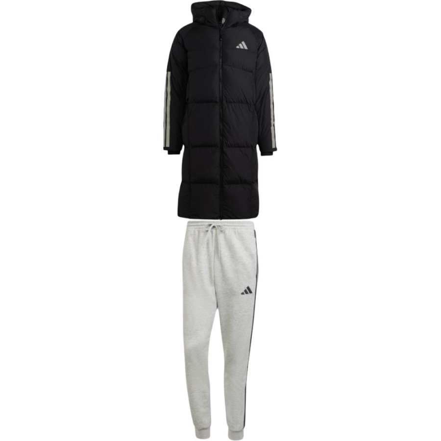 Adidas Adidas Casual Sportswear Men's Clothing Set Black Top+Gray Bottom Hooded Moderate