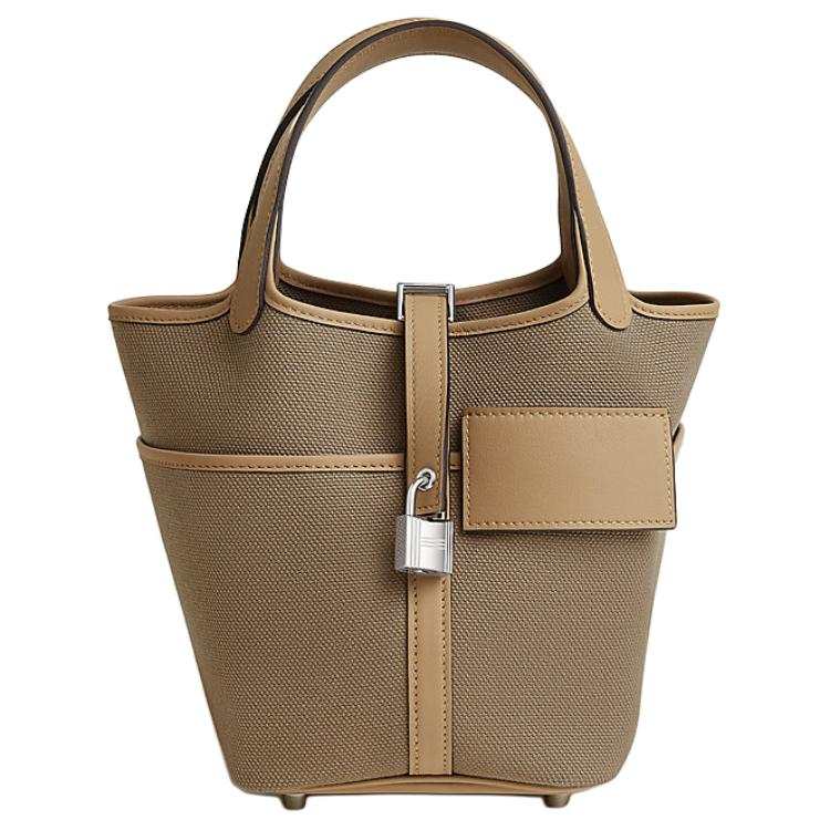HERMES Picotin Lock Goeland Canvas With Swift Calfskin Basket Bag, Bucket Bag, Handbag 18 Women's