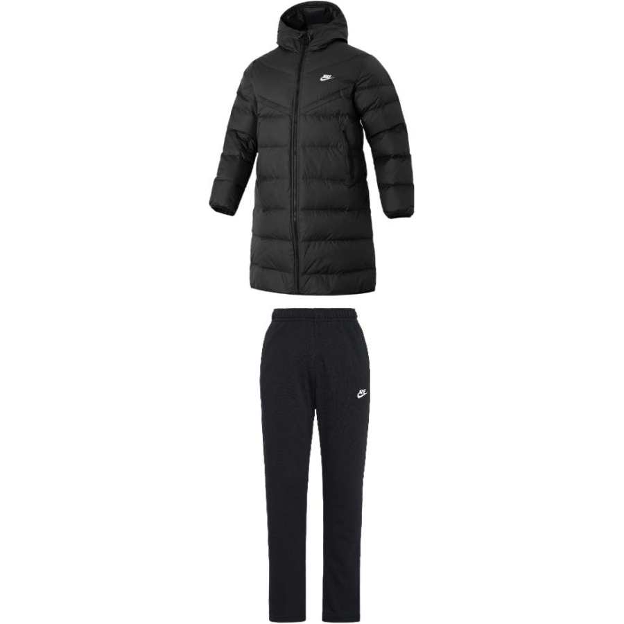 Nike Nike Casual Sportswear Men's Clothing Sets Black Top+Black Bottom Hooded Moderate