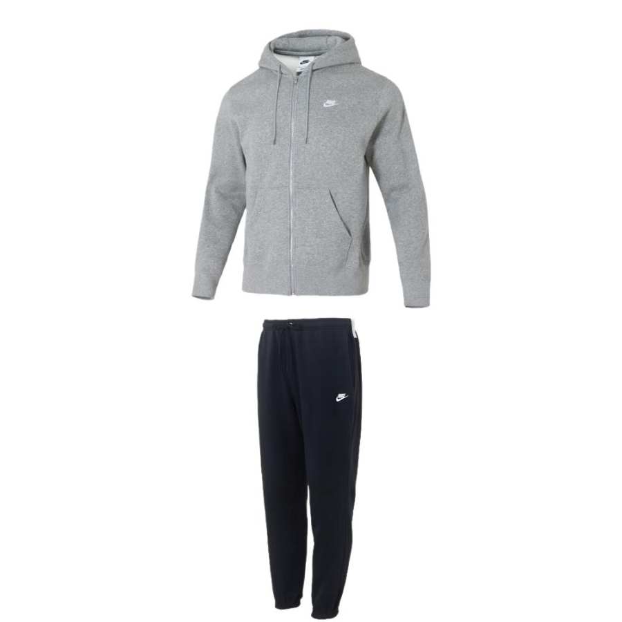 Nike Nike Casual Sportswear Men's Clothing Set Gray Top+Black Bottom Hooded Moderate
