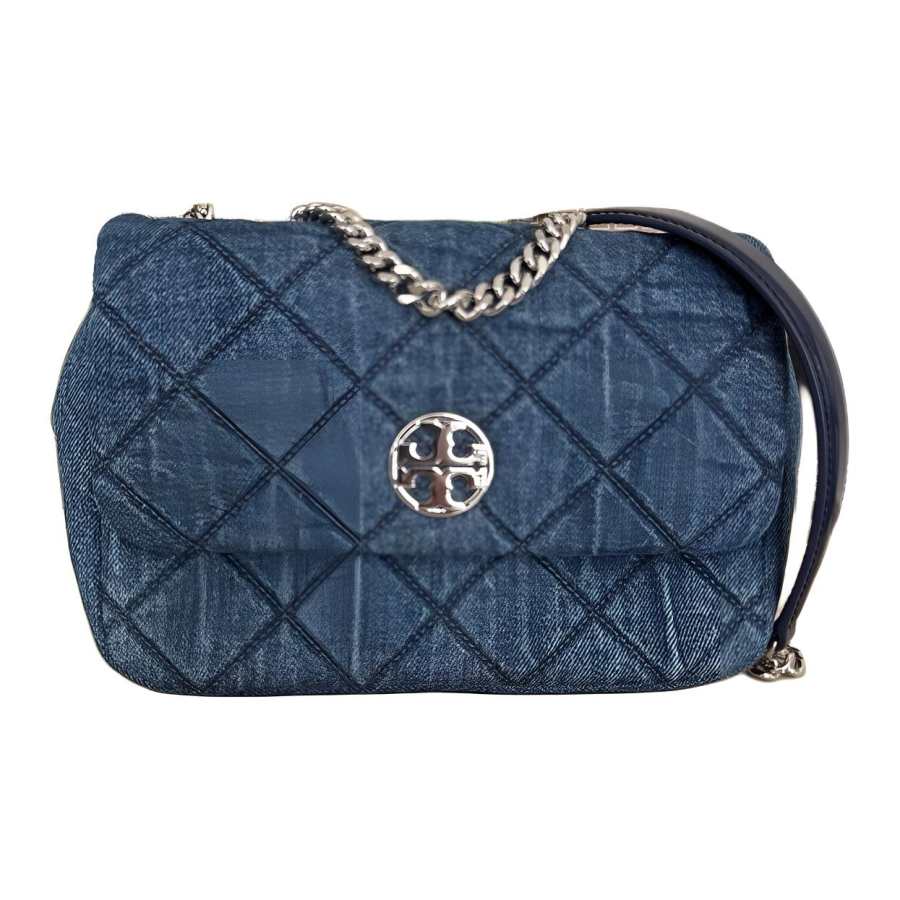 TORY BURCH Willa Fabric With Sheepskin Shoulder Bag Women's Denim Blue