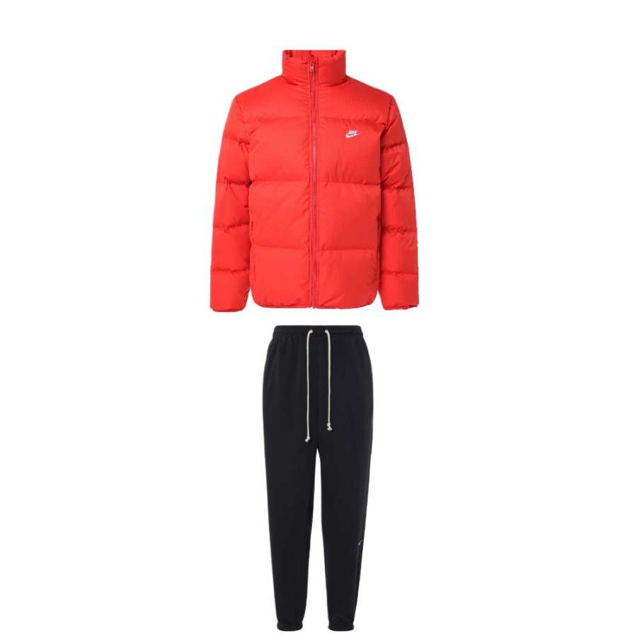 Nike Nike Casual Sportswear Men's Set Orange Top+Black Bottom Stand Collar Moderate