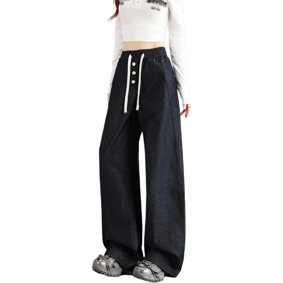 Tonlion Casual Pants Women's Dark Blue Moderate Wide Leg Pants