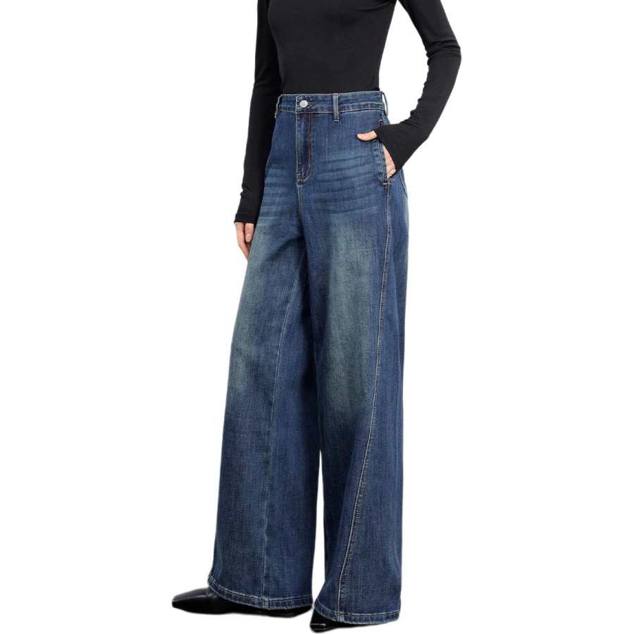 Tonlion Jeans Women's Dark Blue Moderate Wide Leg Pants
