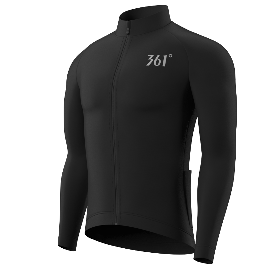 361° Top Black Versatile Tight Fit Road Bike Professional Fleece Lined Thermal Cycling Clothing Long Sleeved Unisex