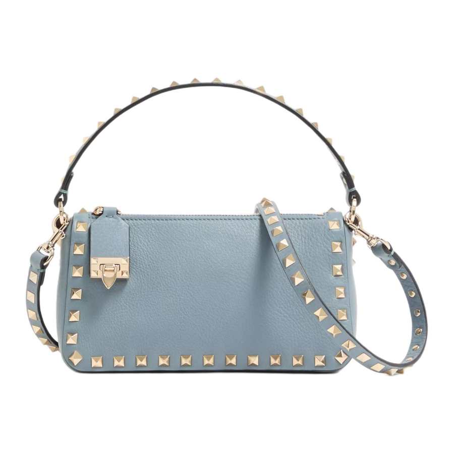Valentino ROCKSTUD Grain Calfskin One Shoulder Handbag Small Women's Haze Blue