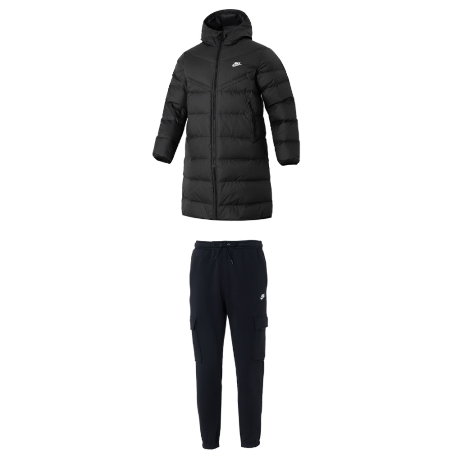 Nike Nike Casual Sportswear Men's Clothing Sets Black Top+Black Bottom Hooded Moderate
