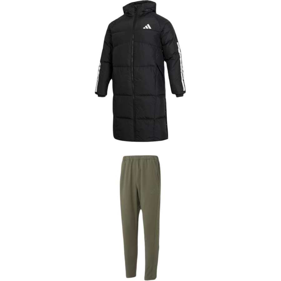 Adidas Adidas Casual Sportswear Men's Set Black Top+Olive Green Bottom Hooded Moderate