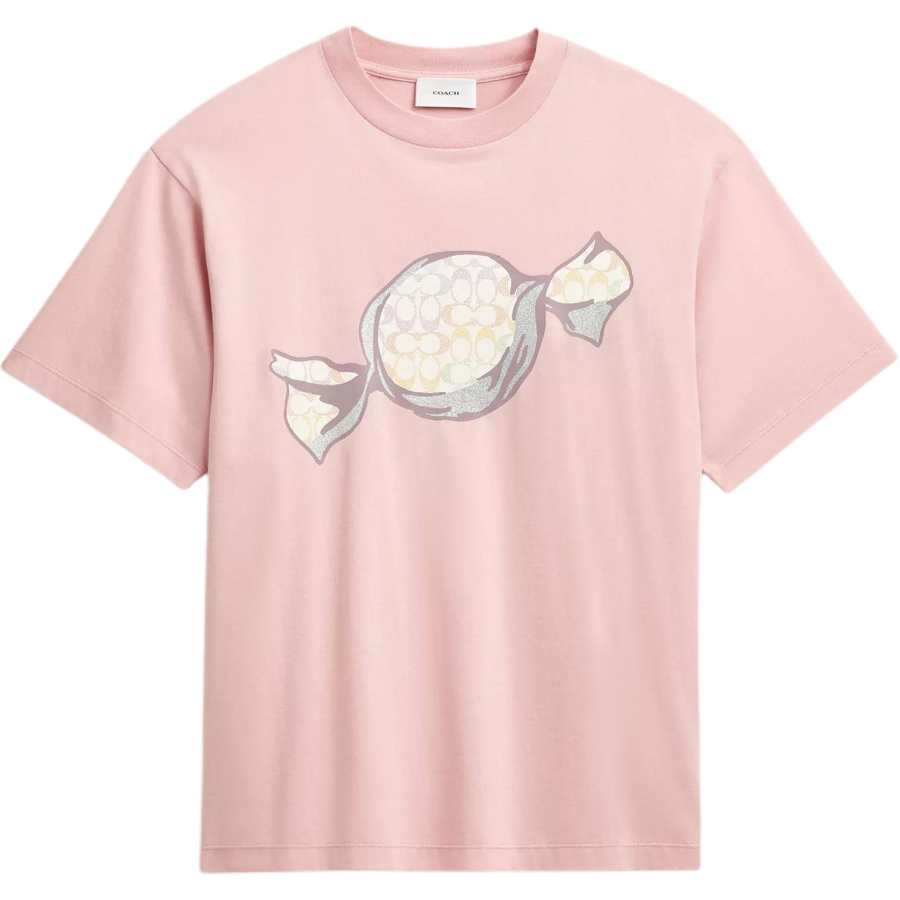 COACH T Shirts Women's Pink Crew Neck Moderate Straight Fit