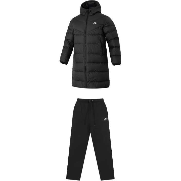 Nike Nike Casual Sportswear Men's Clothing Sets Black Top+Black Bottom Hooded Moderate