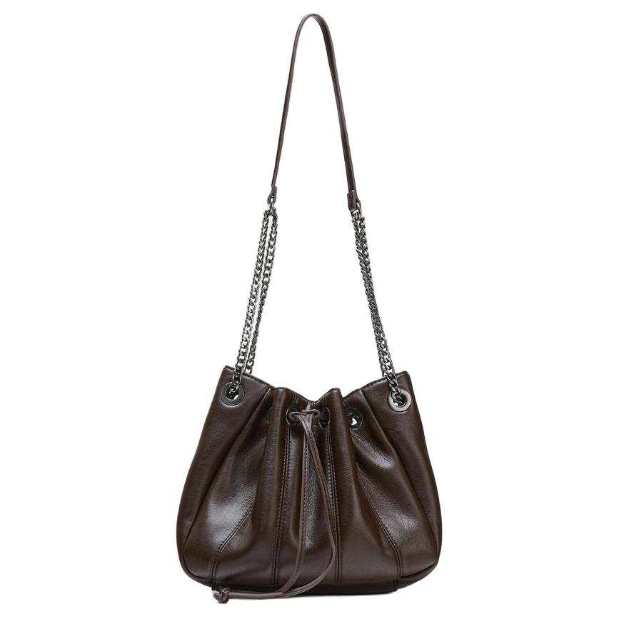ZARA Polyurethane Bucket Bag, Shoulder Bag, Crossbody Bag Women's Brown