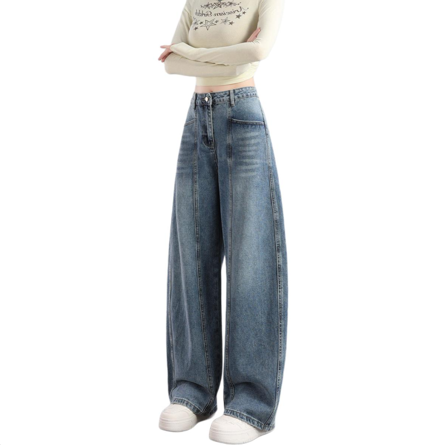 Tonlion Jeans Women's Medium Blue Thickened And Fleece Lined Wide Leg Pants