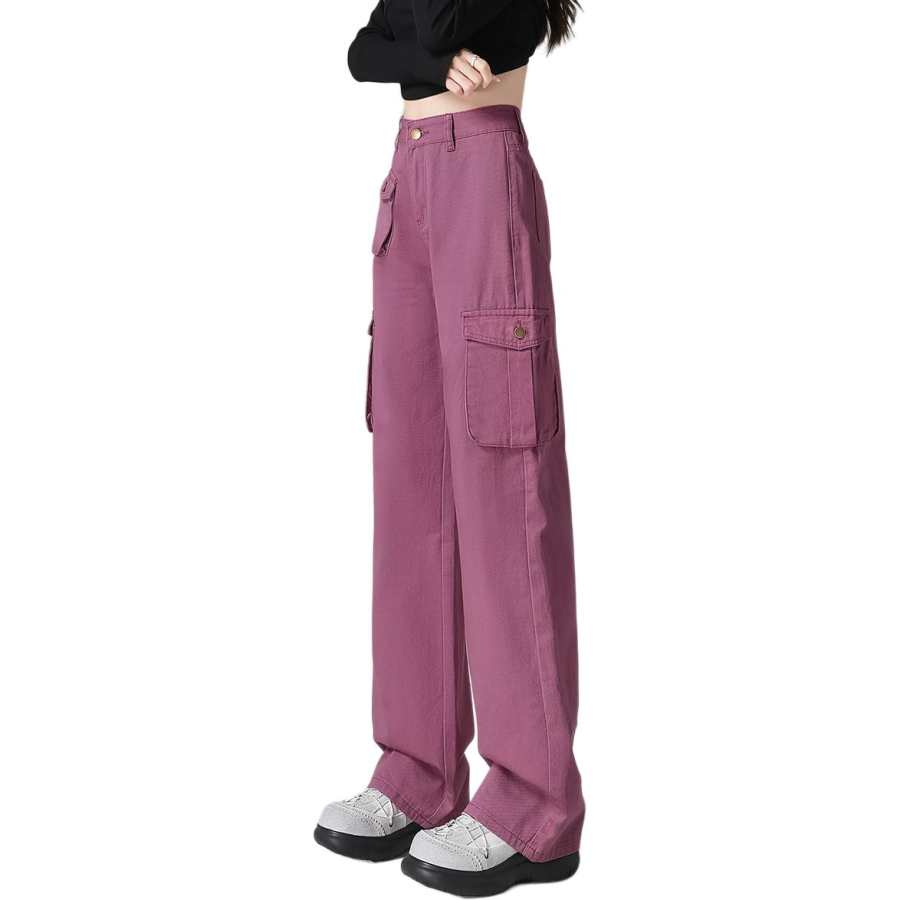 Tonlion Cargo Pants Women's Purple Moderate Wide Leg Pants