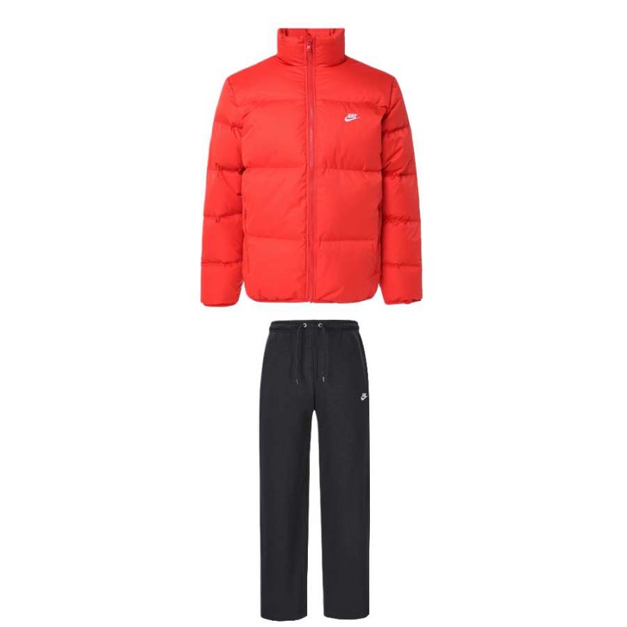 Nike Nike Casual Sportswear Men's Set Orange Top+Black Bottom Stand Collar Moderate