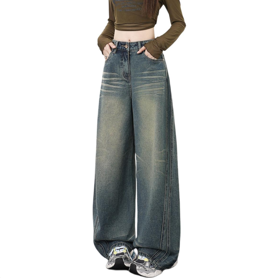Tonlion Jeans Women's Vintage Blue Moderate Wide Leg Pants